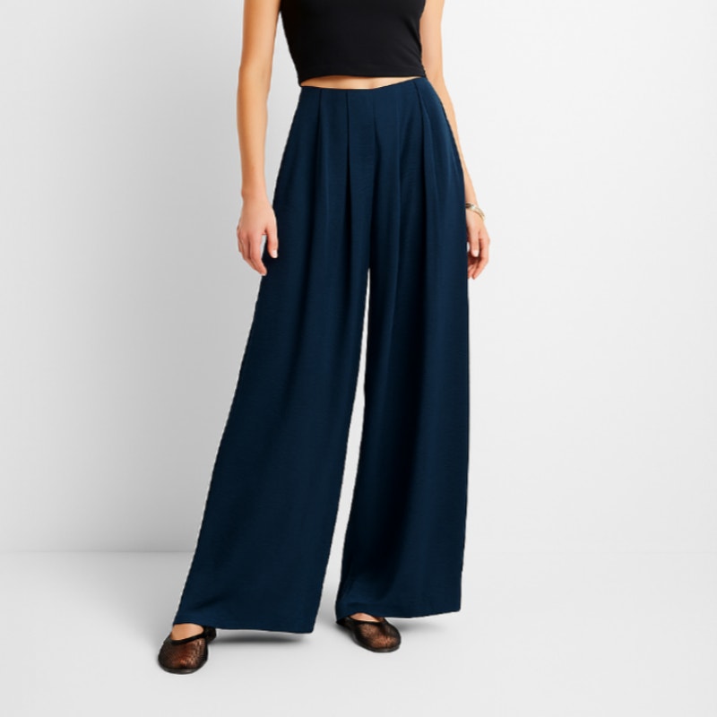 A272 • Wide-Leg Pleated Trousers with Elastic Waist in Deep Navy