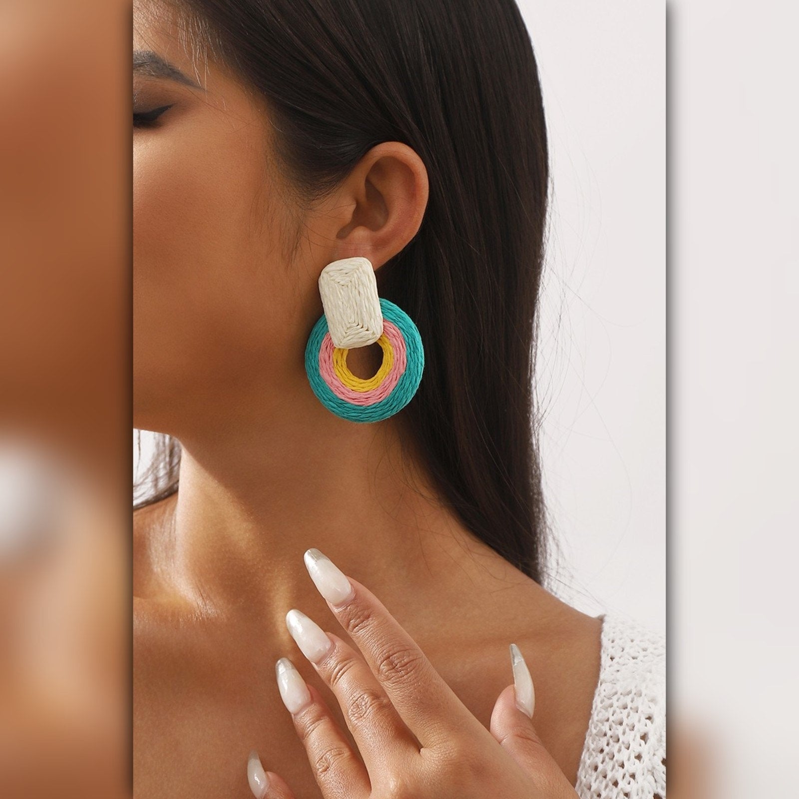 A247-A • Boho Geometric Raffia Rattan Earrings