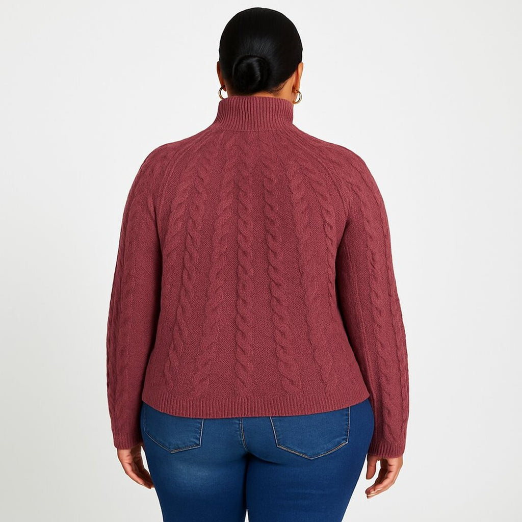 A064 • Burgundy Cable Knit Mock Neck Sweater