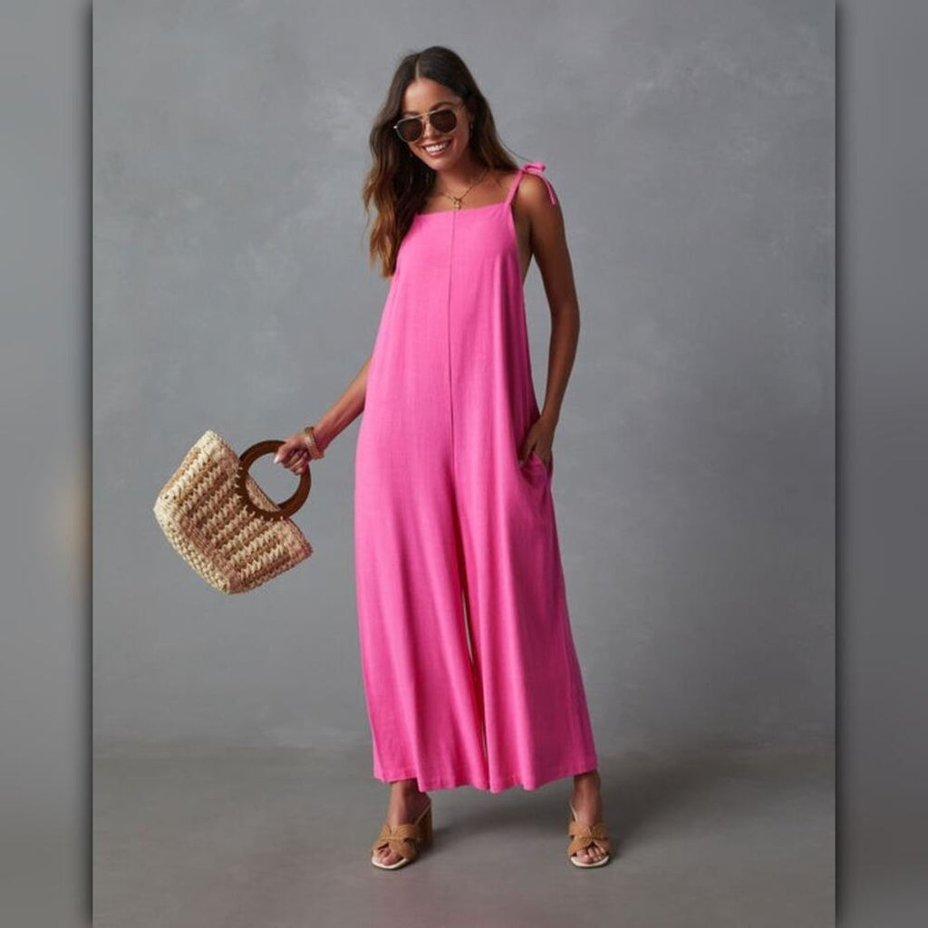 A059 • Pink Linen Blend Relaxed Jumpsuit