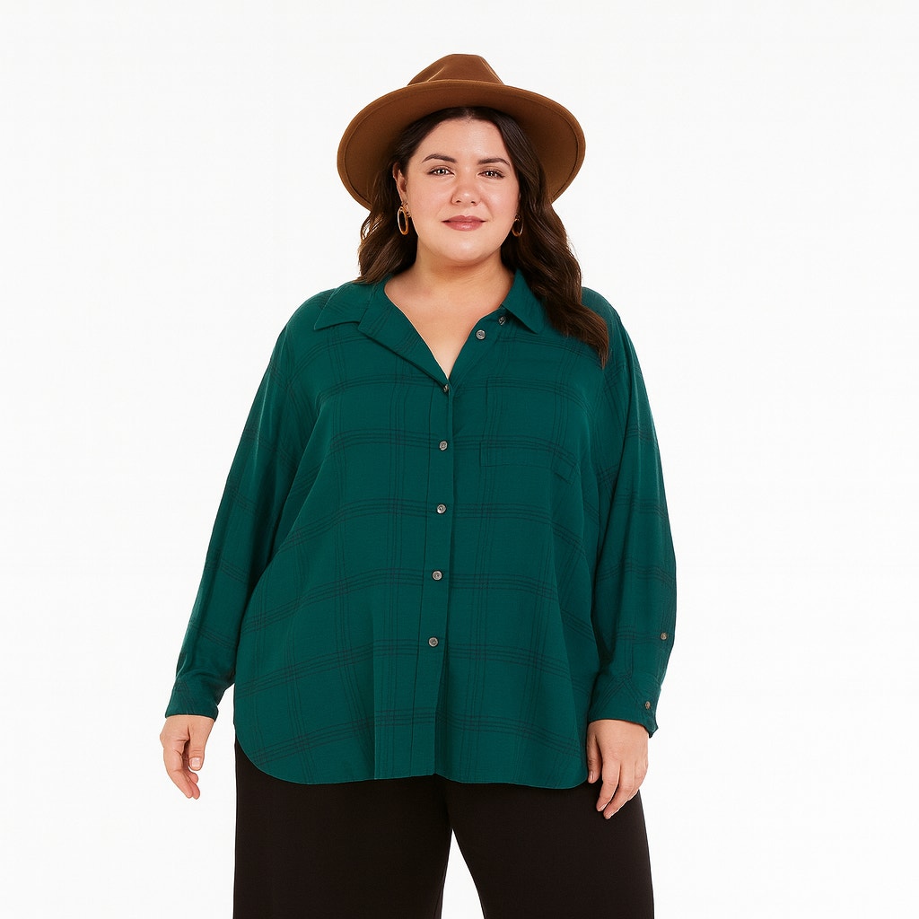 A517-A • Green Plaid Button-Front Flannel Shirt