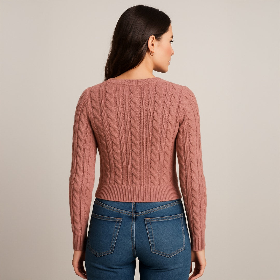 A303 • Cable Knit Button-Front Cropped Cardigan
