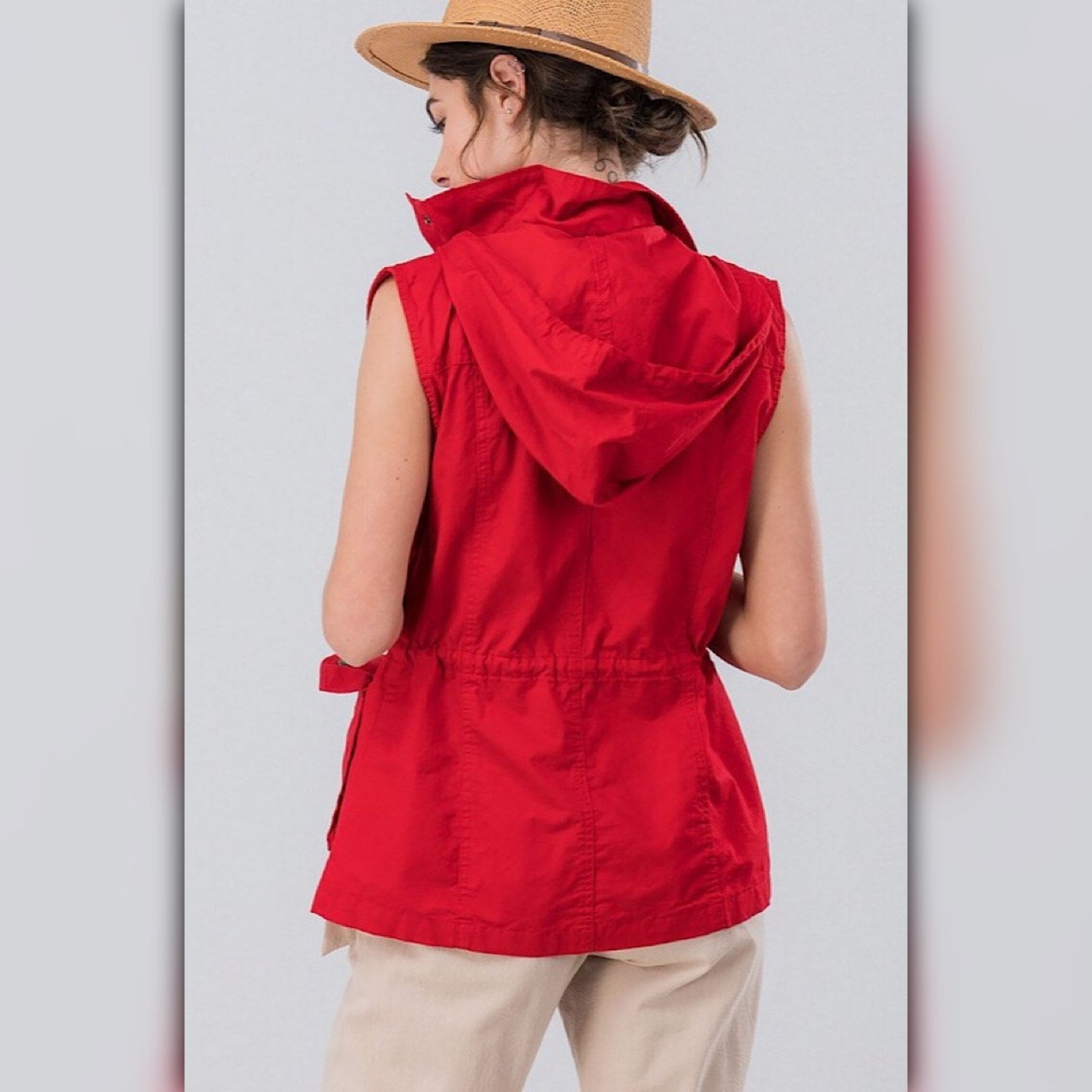 A071-A ◾Red Hooded Utility Anorak Vest
