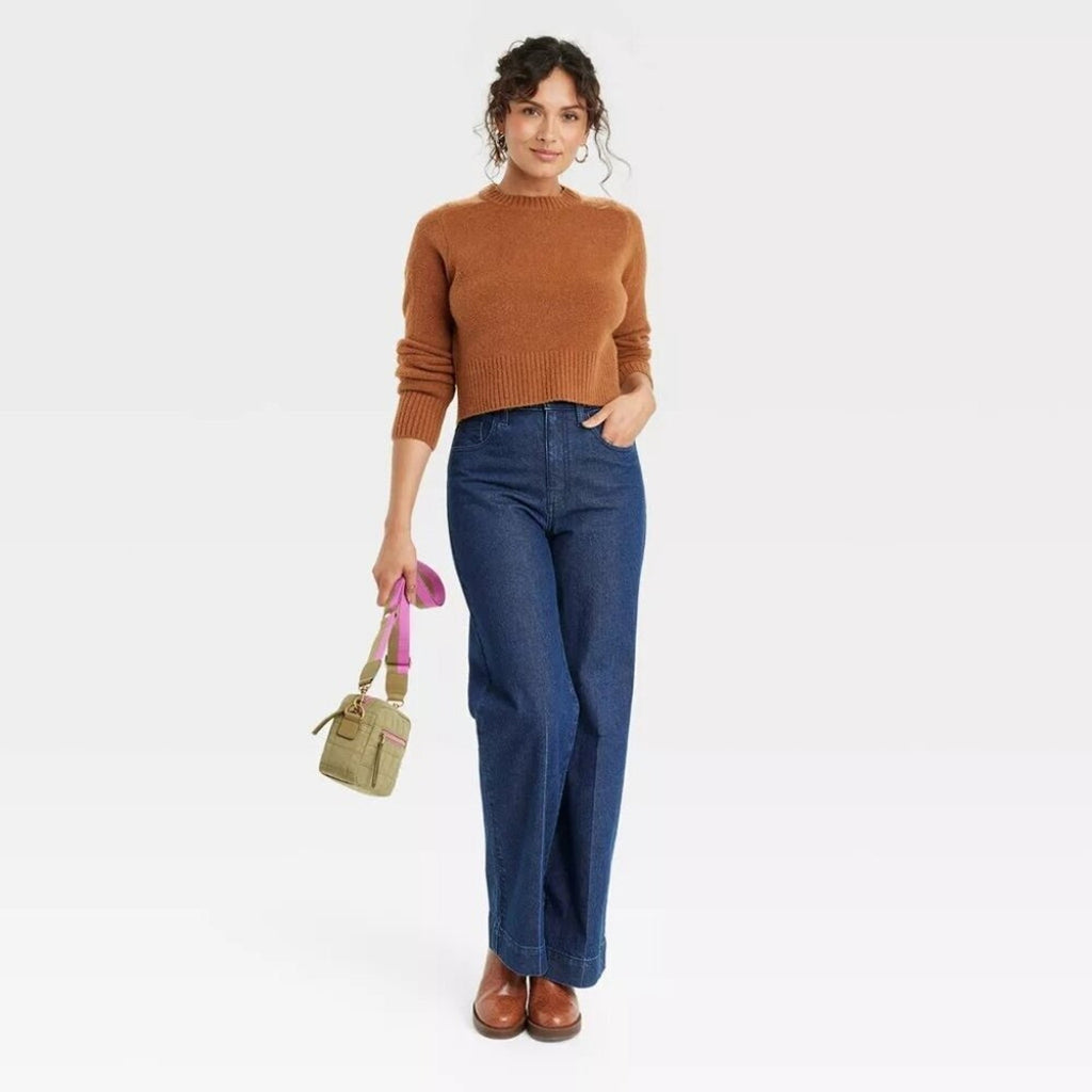 A504-B • Crew Neck Cashmere-Like Pullover Cropped Knit Sweater