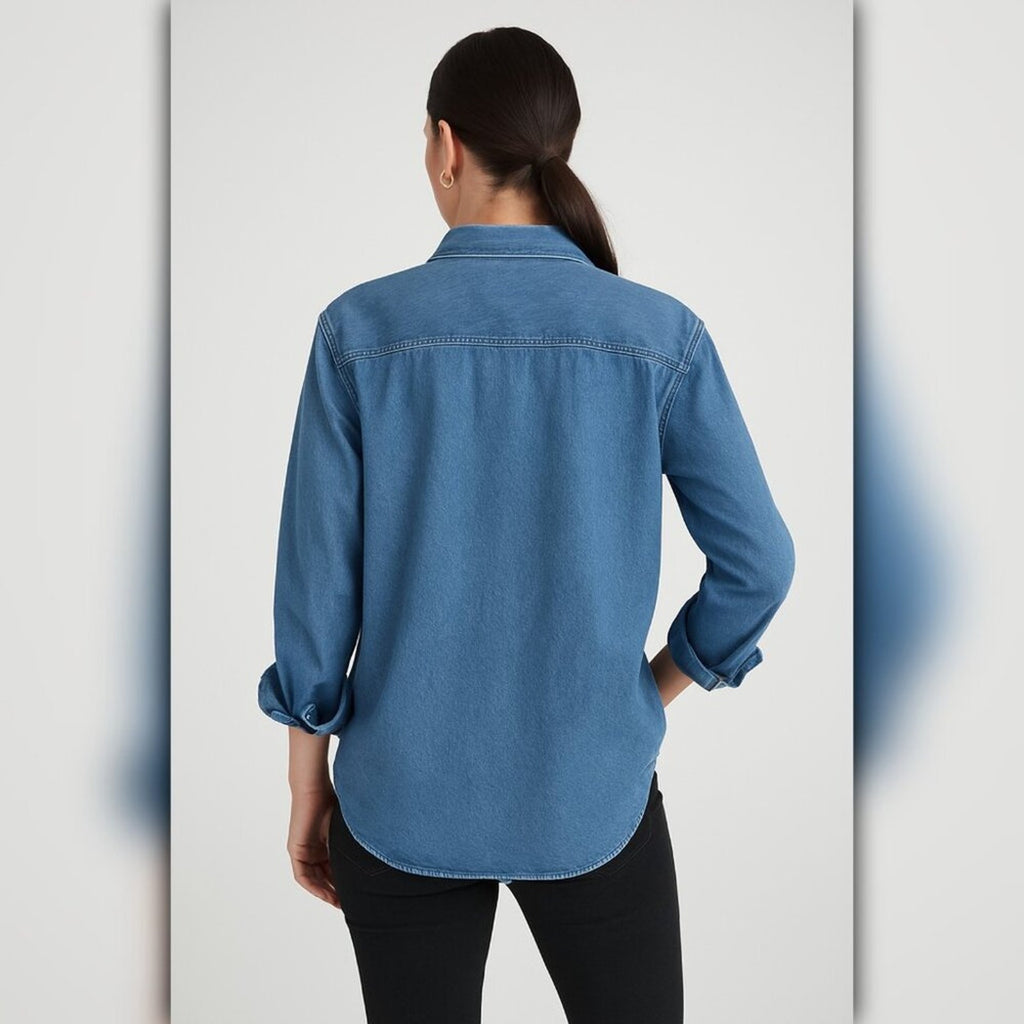 A408 • Classic Medium Wash Denim Button Up Shirt – Relaxed Fit