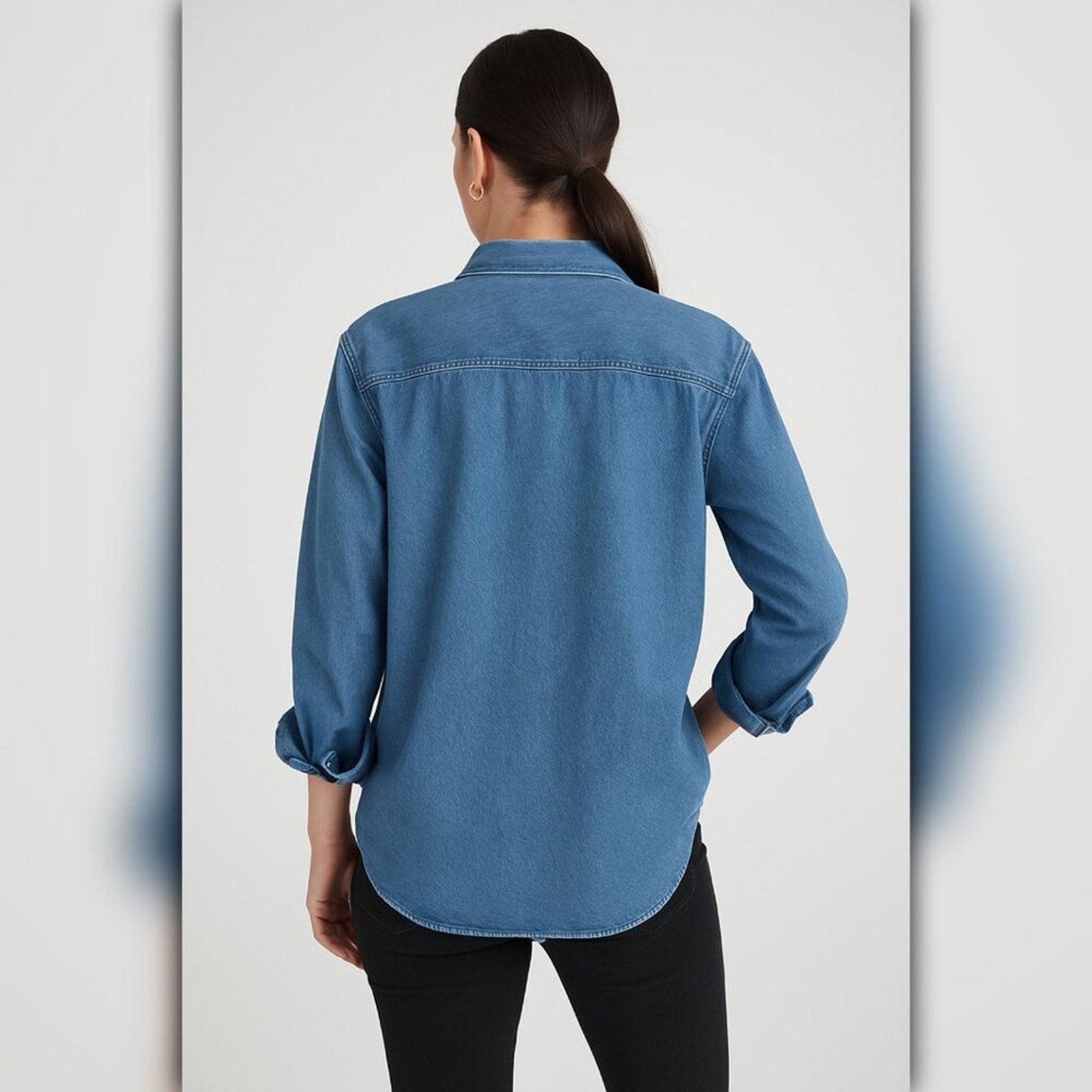 A408 • Classic Medium Wash Denim Button Up Shirt – Relaxed Fit