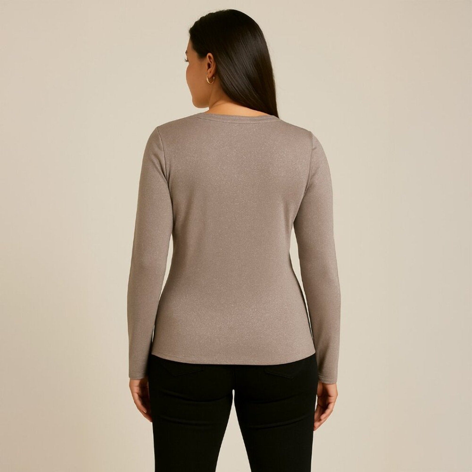 A312-A • Shimmer Taupe Long Sleeve Crew Neck Top