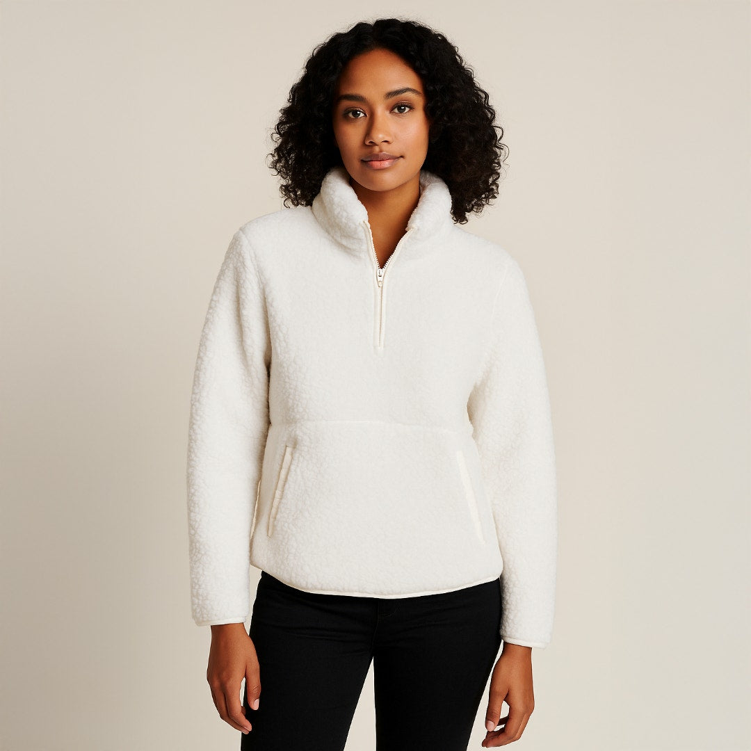 A290 • Cozy White Sherpa Half-Zip Pullover