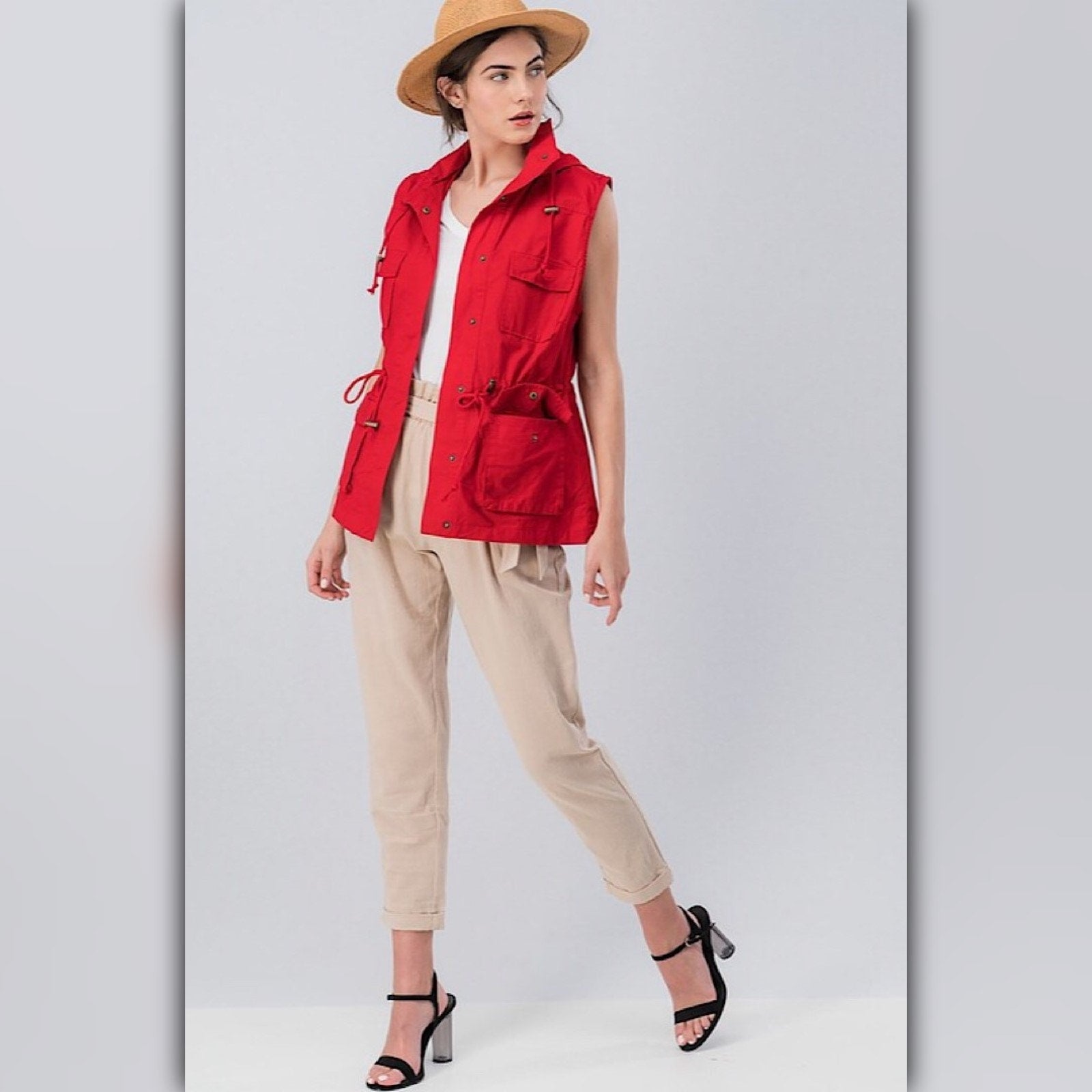 A071-A ◾Red Hooded Utility Anorak Vest