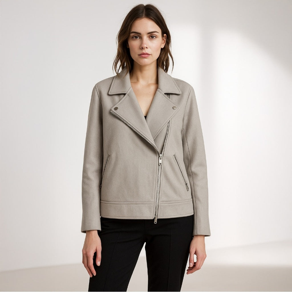 A495 • Wool Blend Moto Jacket with Quilted Lining