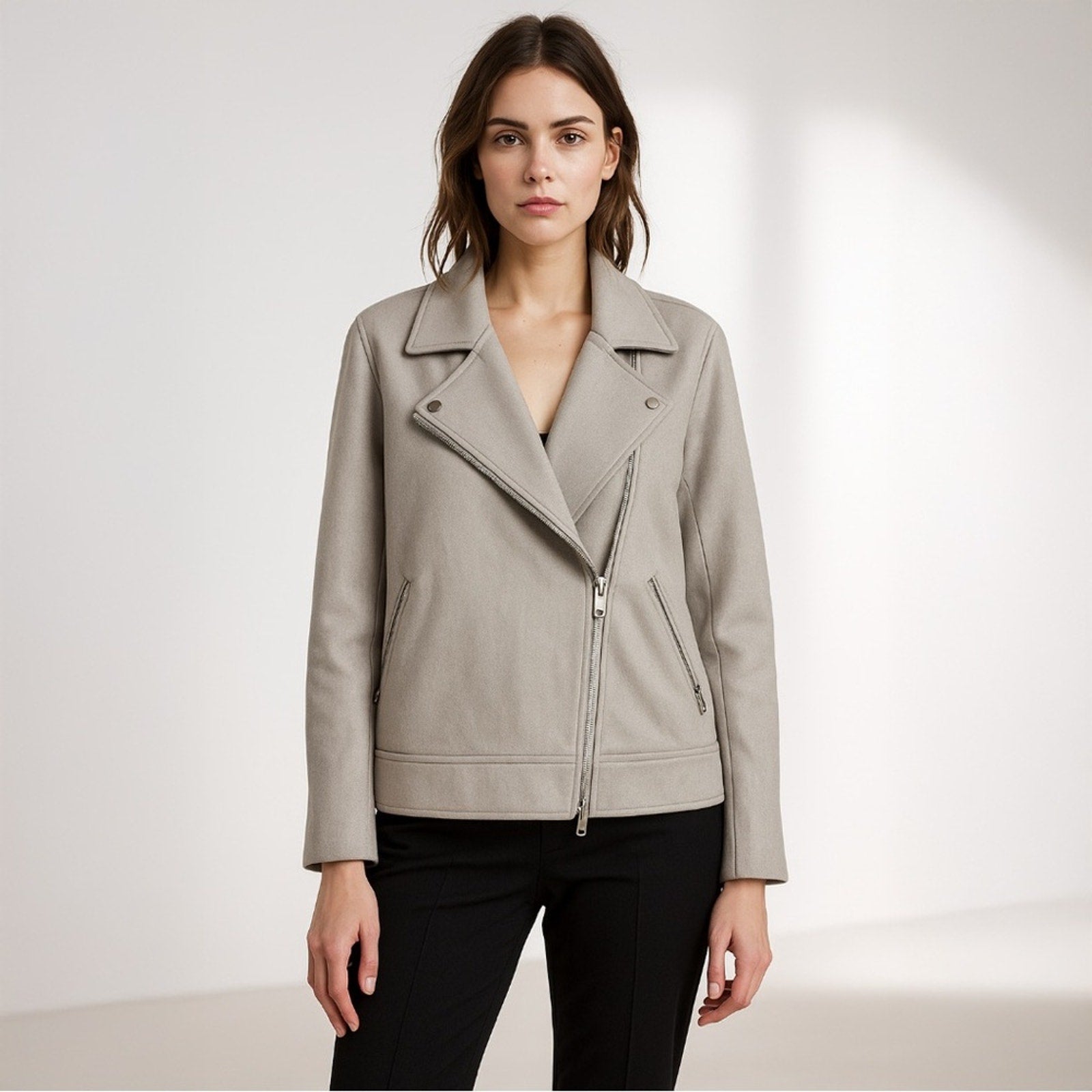 A495 • Wool Blend Moto Jacket with Quilted Lining