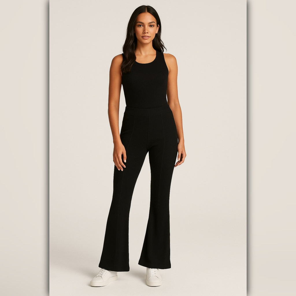 A187-A • Area Stars Black Ribbed Flare Pull-On Pants
