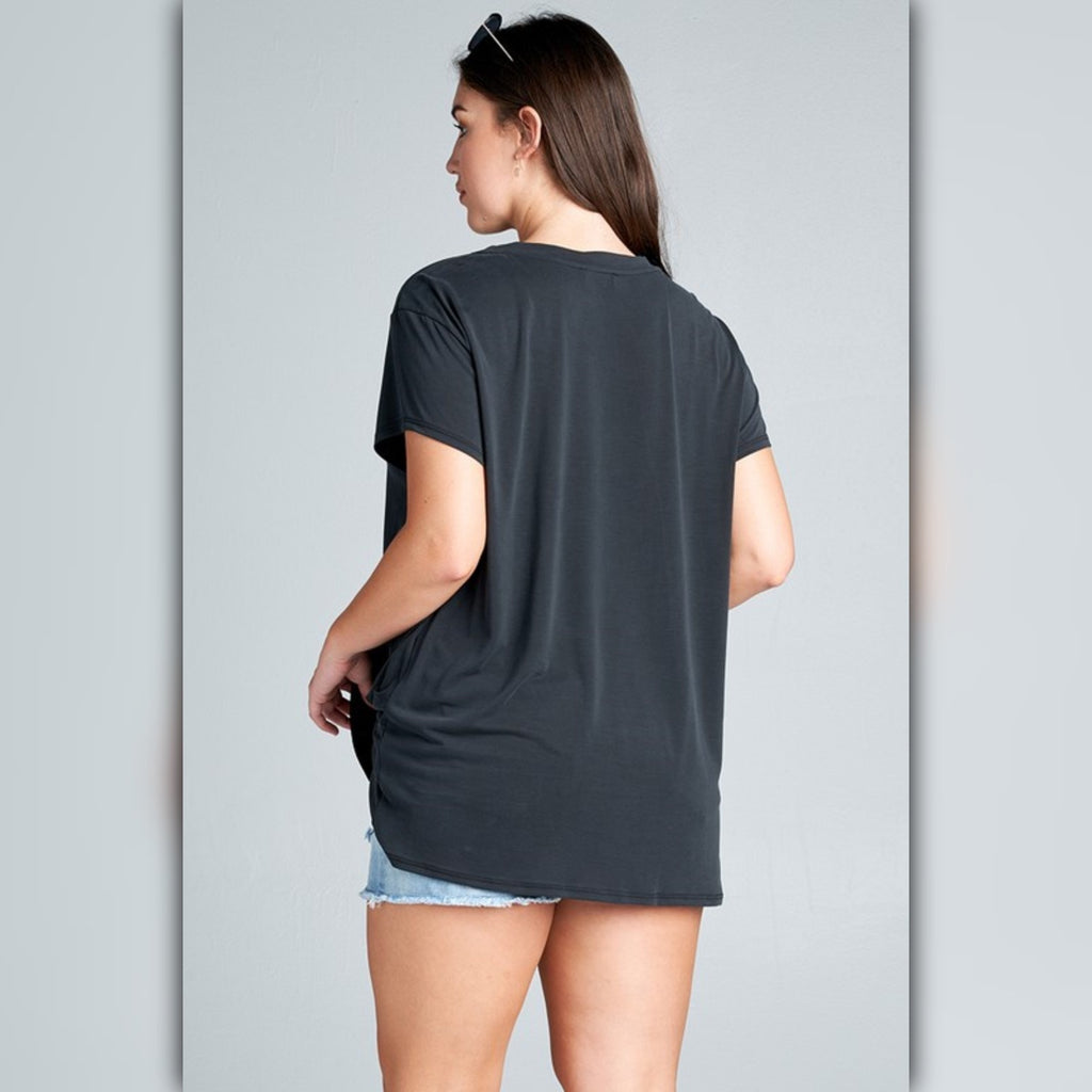A482-A • Crew Neck Modal Blend Top with Side Gathering Detail