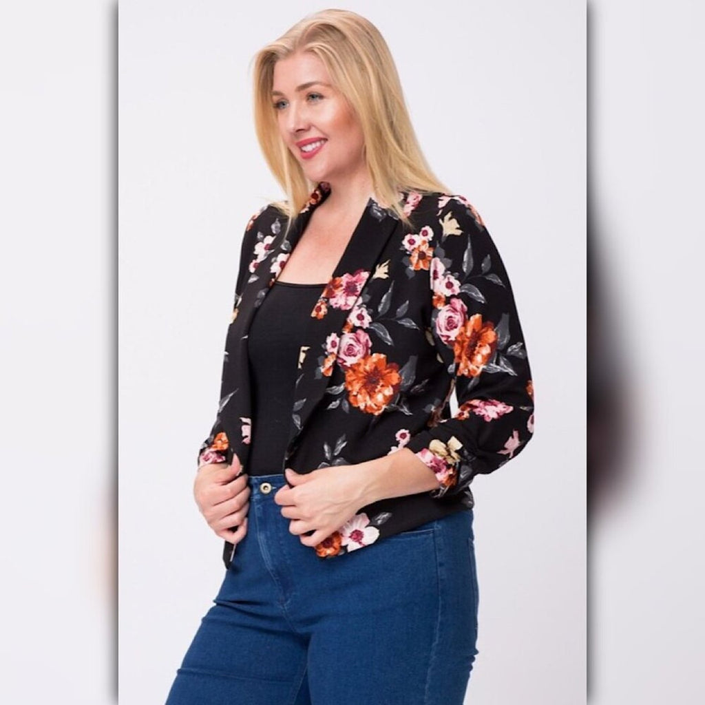 A038 • 3/4 Sleeves Floral Print Blazer