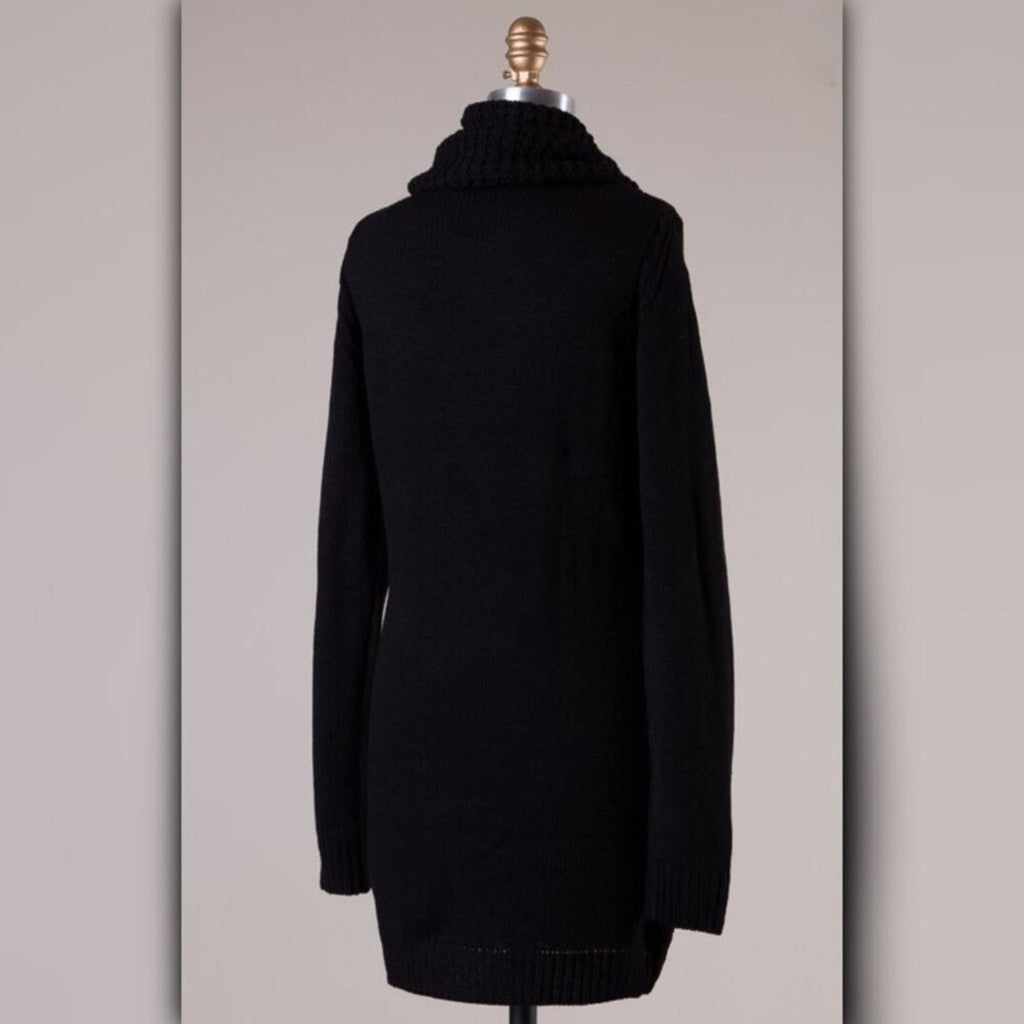 A308 • Black Cowl Neck Cable Knit Tunic Sweater Dress