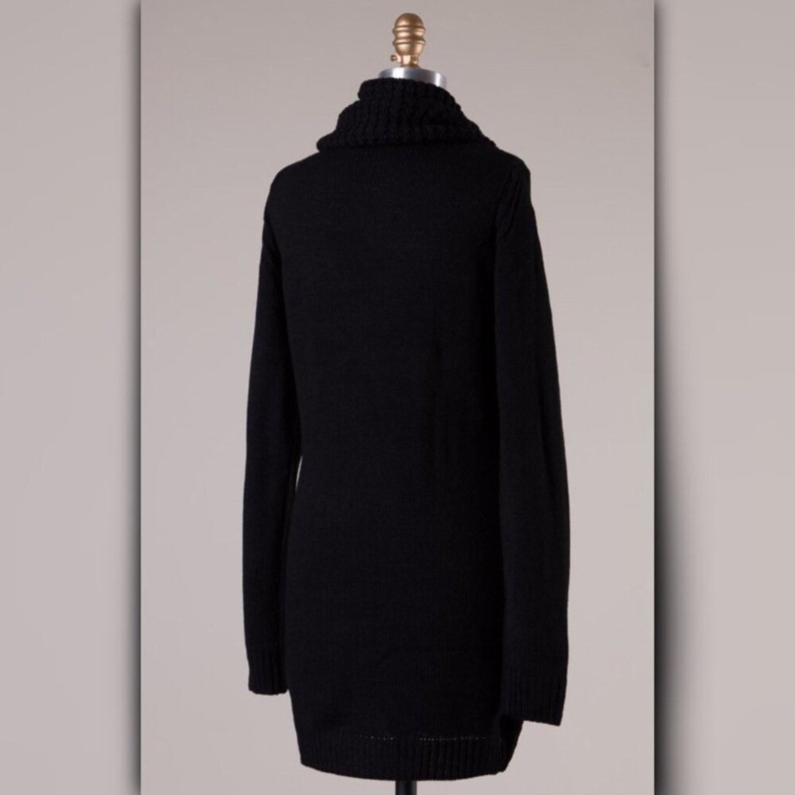 A308 • Black Cowl Neck Cable Knit Tunic Sweater Dress