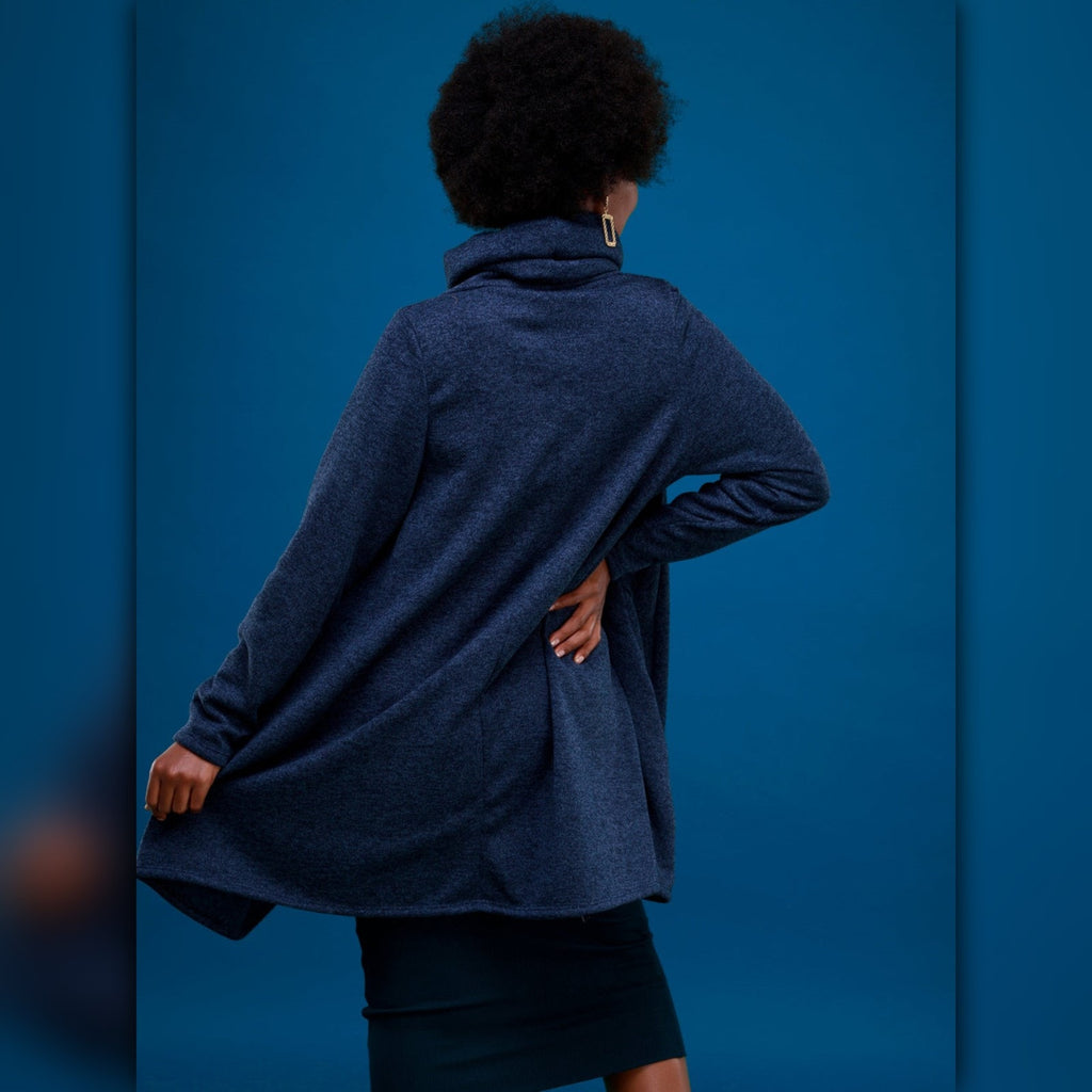 A263 • Midnight Blue Cozy Cowl-Neck Oversized Tunic