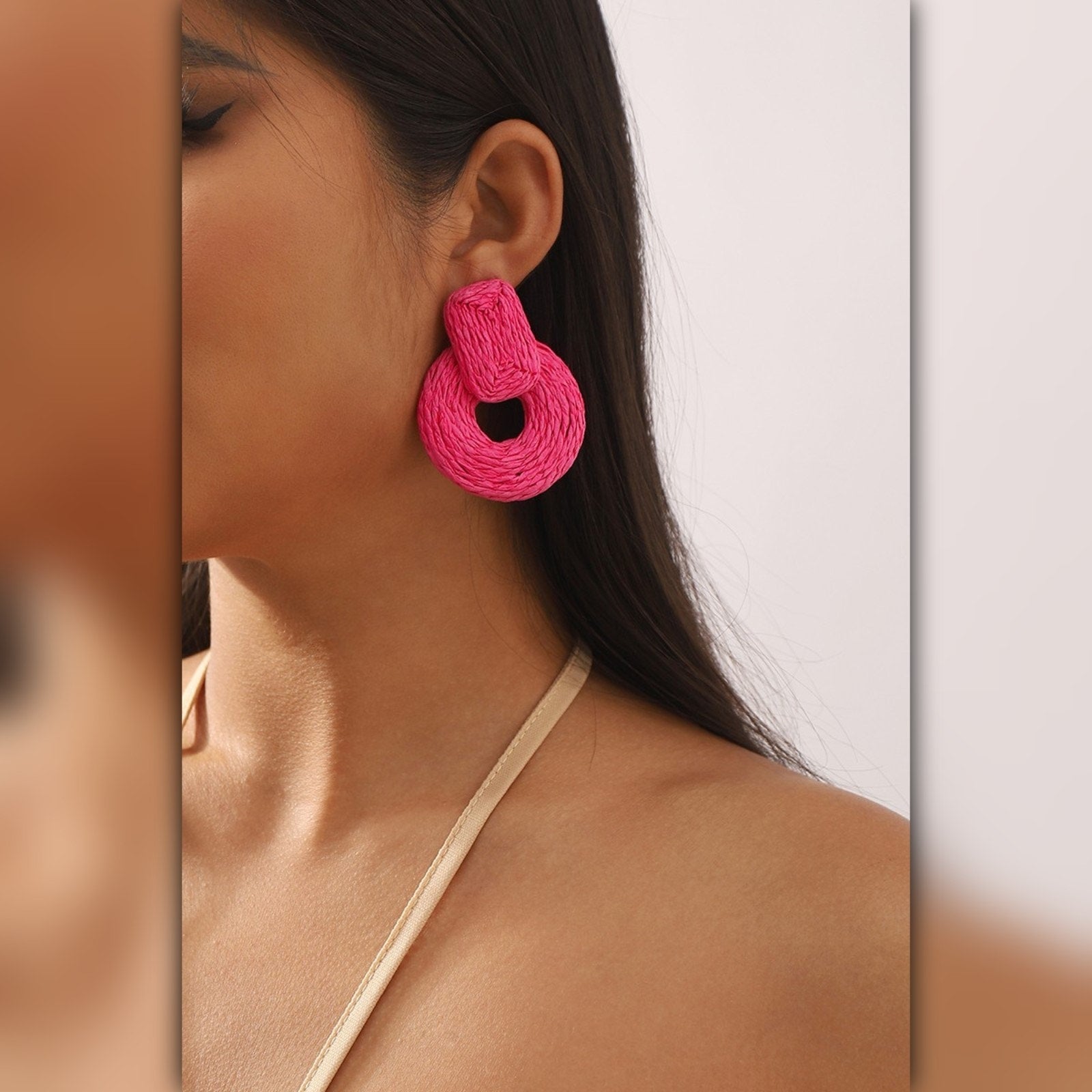A247-E • Boho Geometric Raffia Rattan Earrings