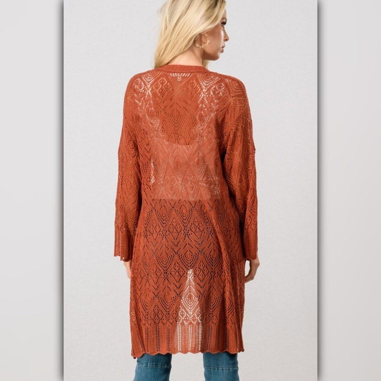 A713 ◾Lace Bell Sleeve Crochet Cardigan