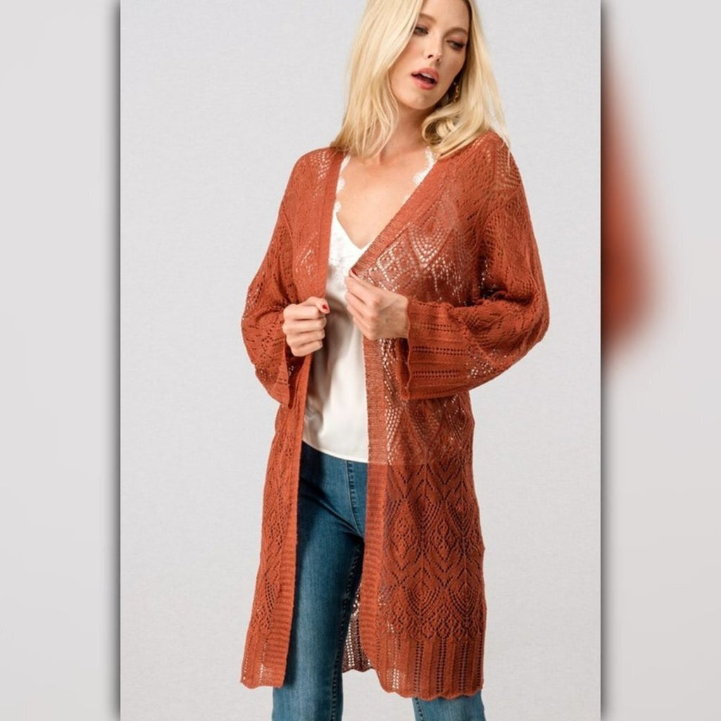 A713 ◾Lace Bell Sleeve Crochet Cardigan