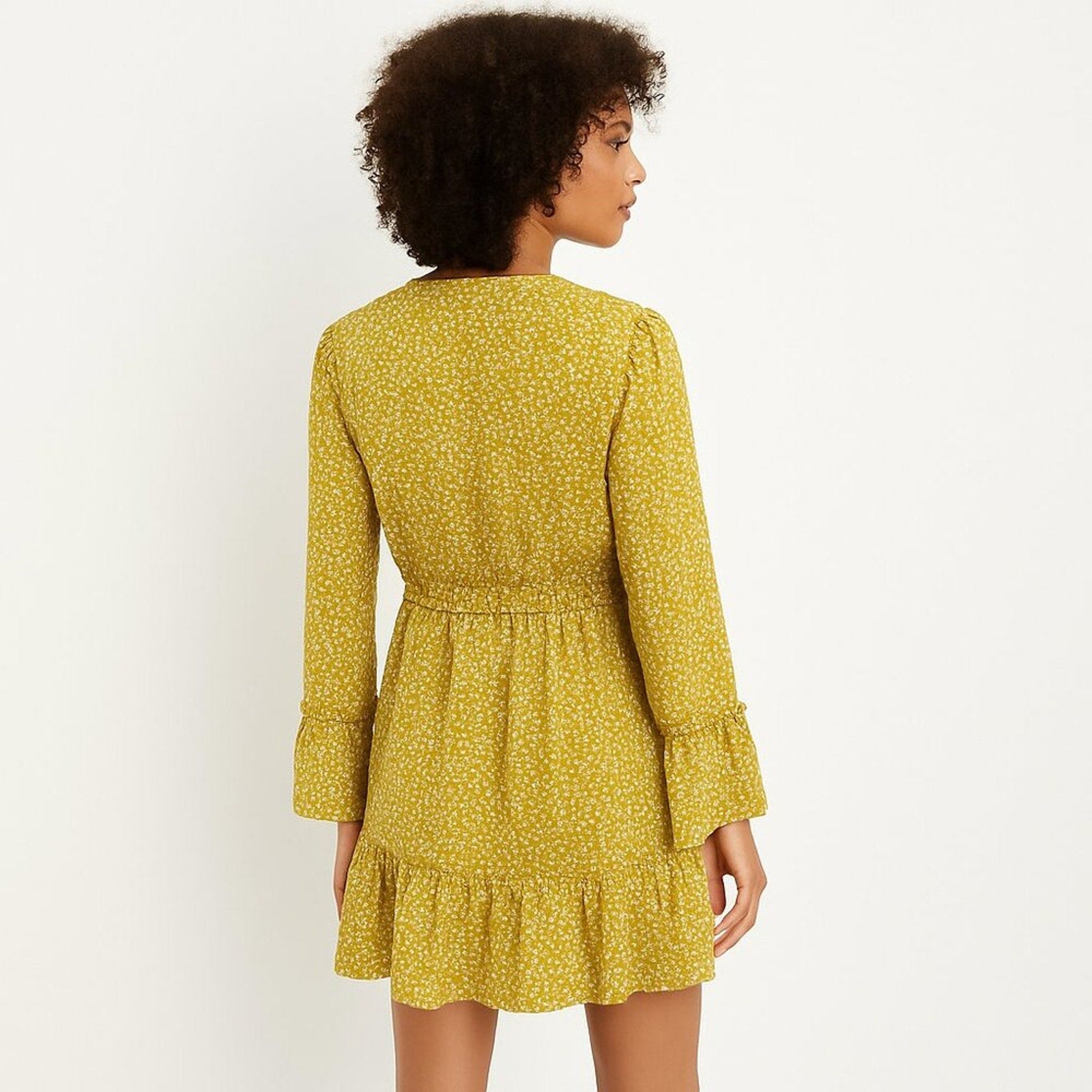 A254 • Mustard Ruffle Long Sleeve Printed Mini Dress