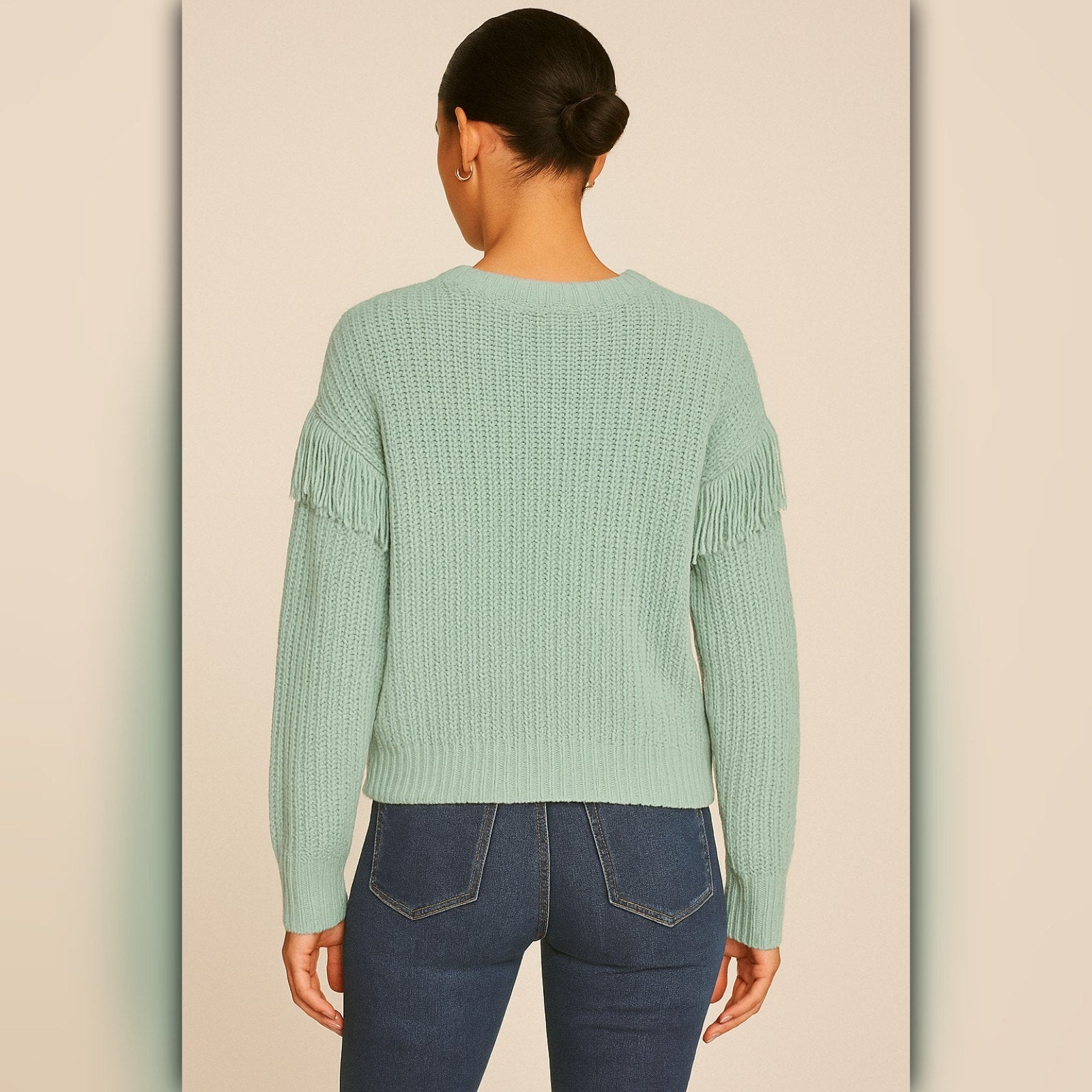 A489 • Chenille Cable Knit Crew Neck Sweater with Fringe