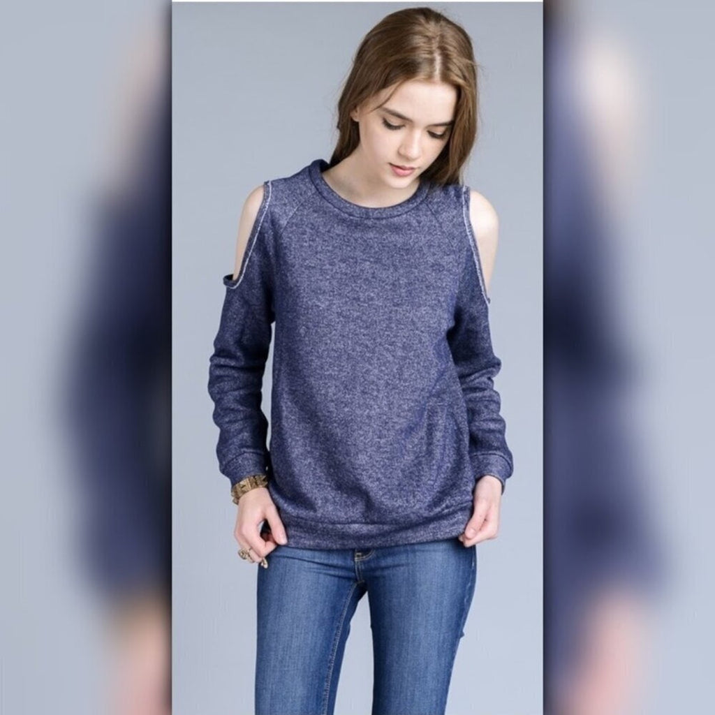 A067-A • Cold Shoulder Crew Neck Pullover Sweater