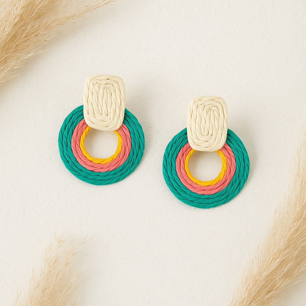 A247-A • Boho Geometric Raffia Rattan Earrings