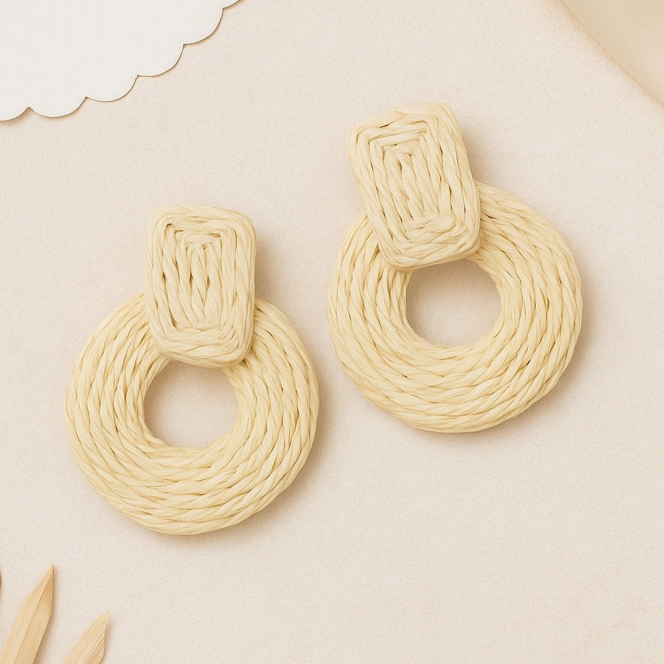 A247-C • Boho Geometric Raffia Rattan Earrings