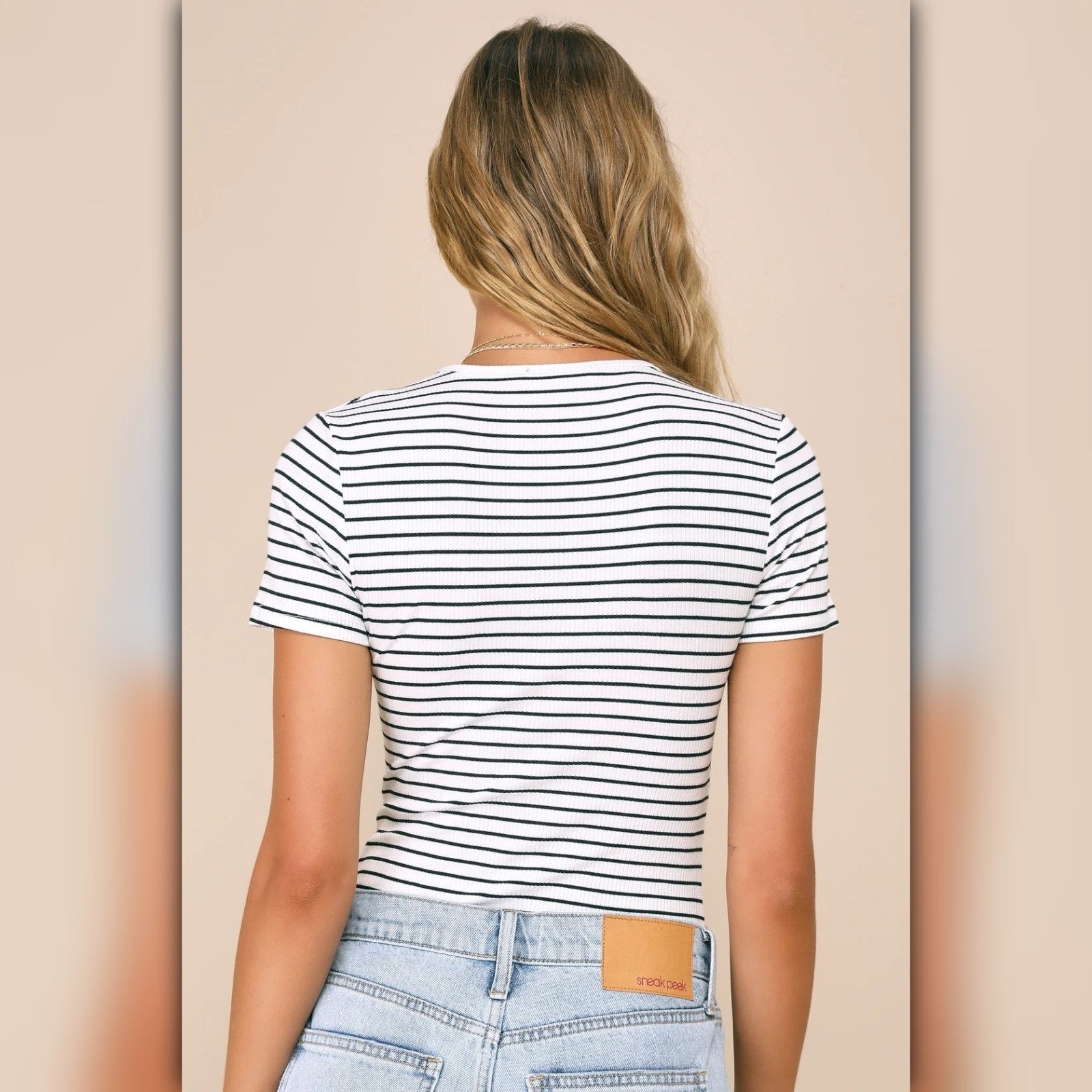 A072 • Lulus Black and White Striped Ribbed Bodysuit
