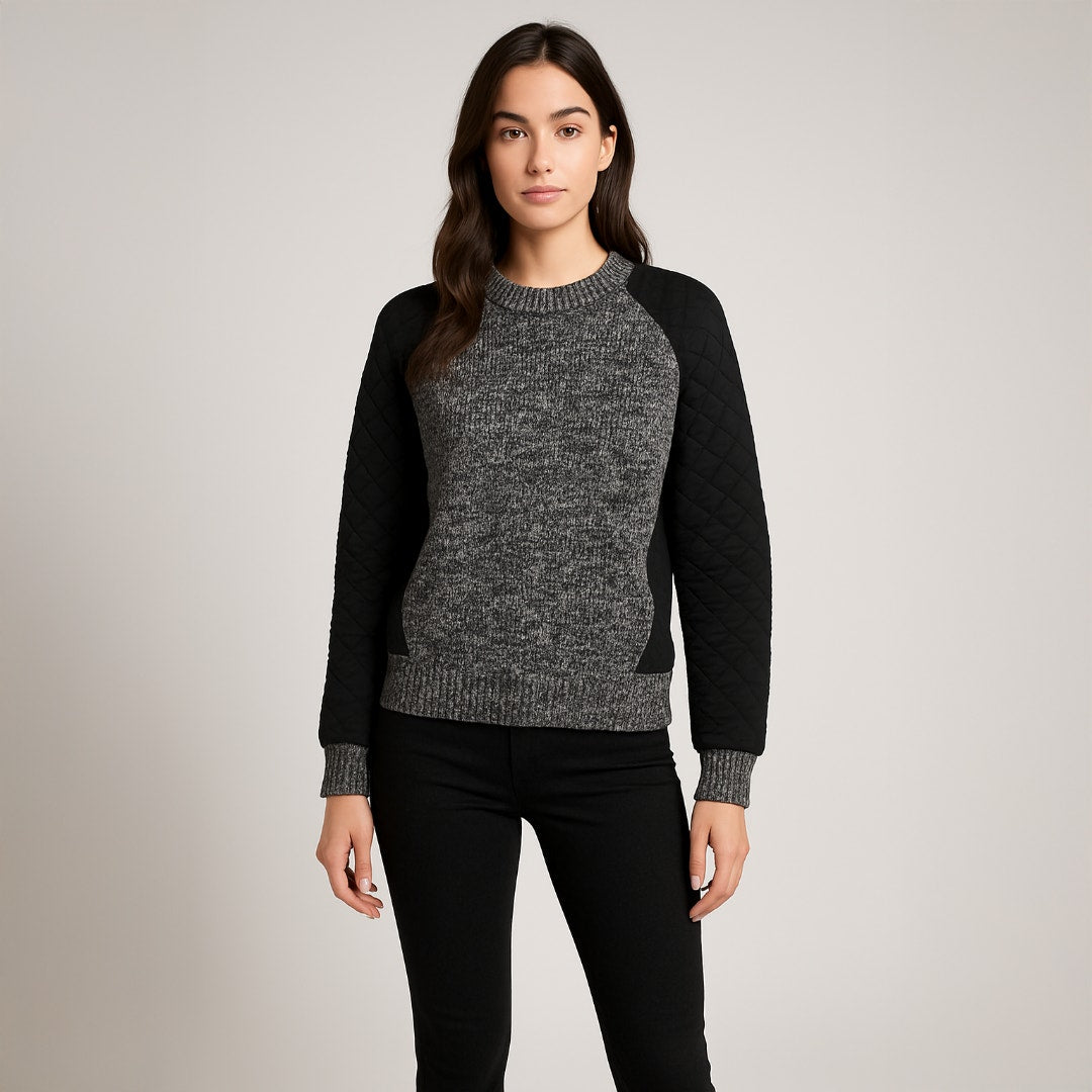 A506 • Quilted Sleeve Marled Raglan Sweater