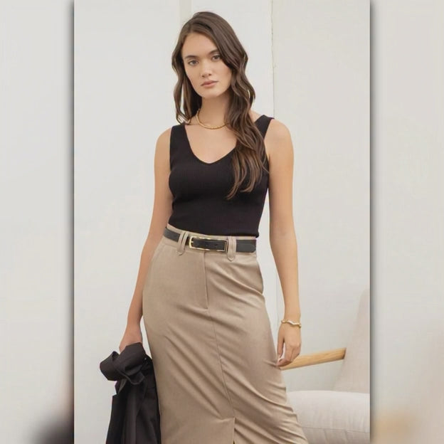 A046-C • V-Neck Sleeveless Ribbed Tank Top